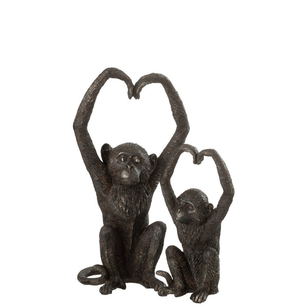 J-Line Figur Monkey Arm Heart - Polyresin - braun - groß