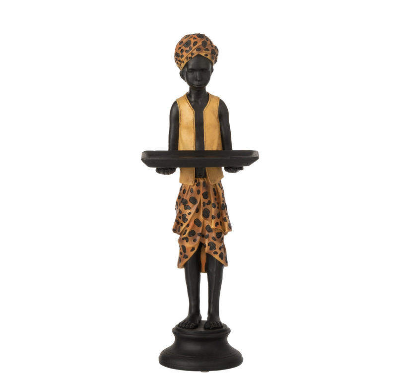 Boy Figure with Tray - Black and Brown