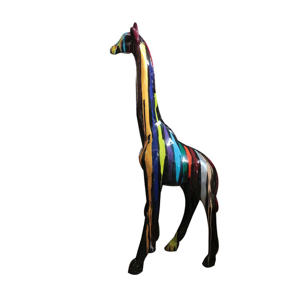 Skulptur Giraffe XXL aus Kunstharz – Mehrfarbige Design Figur 198 cm