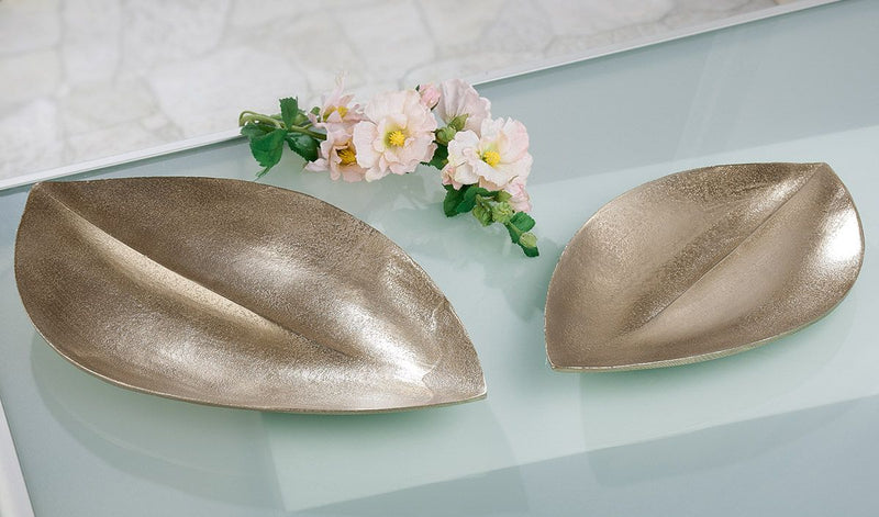 Aluminium schaal "Nostro" in champagnekleur - bladvormig design in twee maten