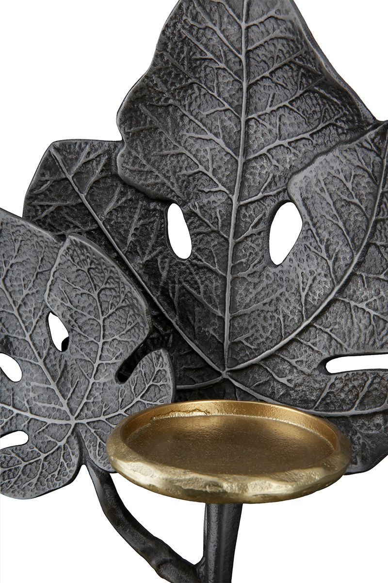 Bladgoud Elegance Handgemaakte aluminium kroonluchter 'Leaf' in antraciet en goud