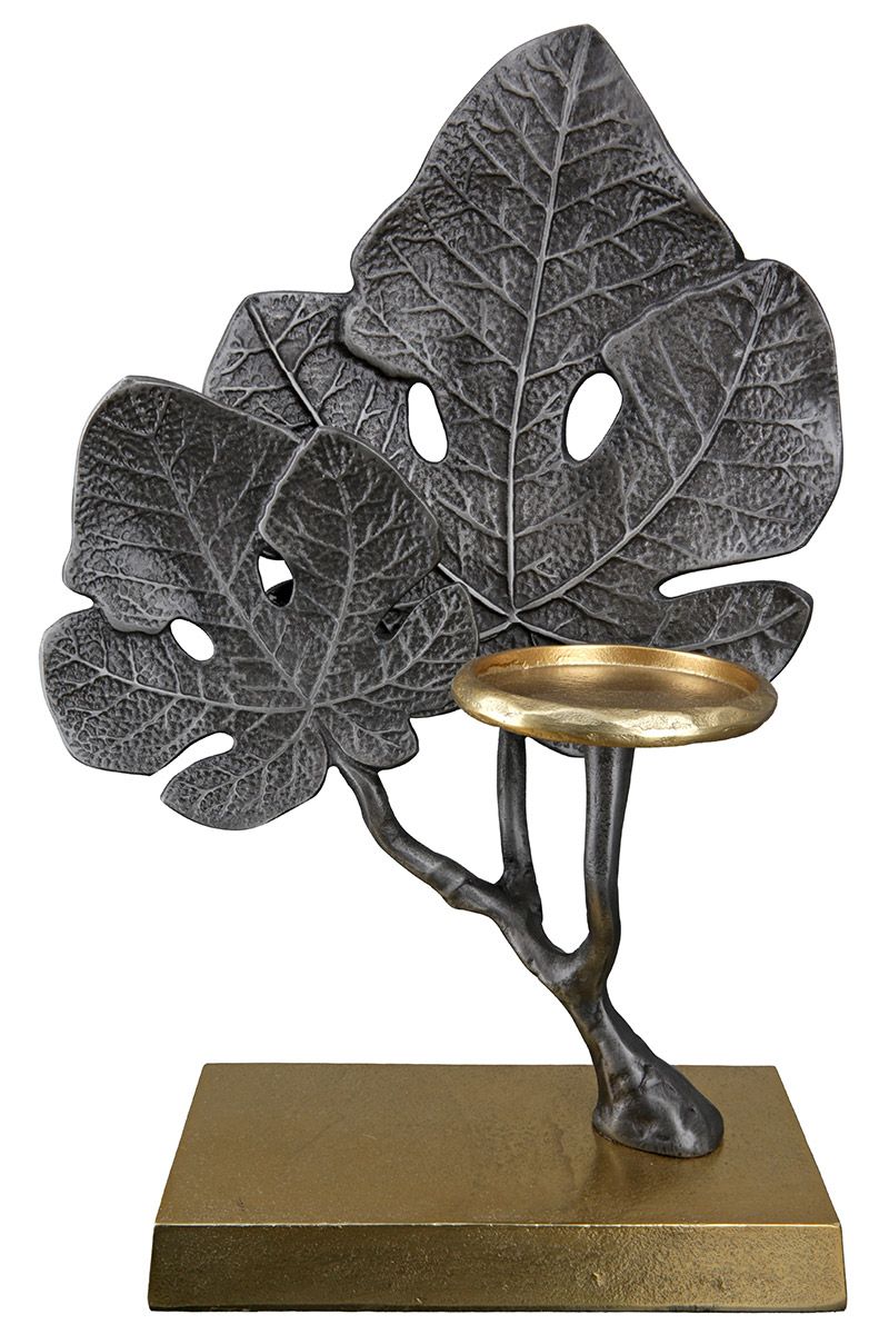 Bladgoud Elegance Handgemaakte aluminium kroonluchter 'Leaf' in antraciet en goud