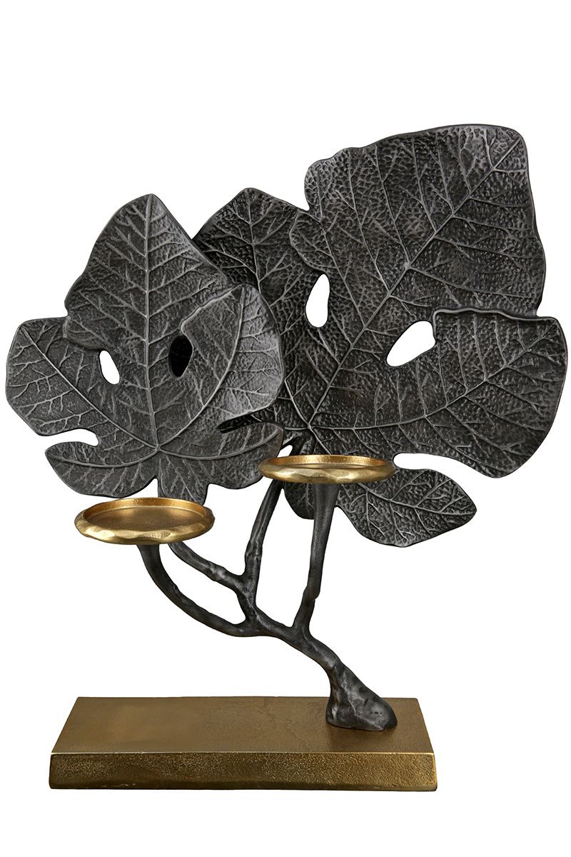 Gold leaf Elegance Handcrafted aluminum chandelier 'Leaf' in anthracite and gold