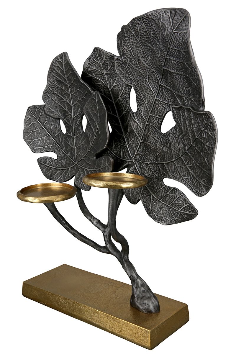 Gold leaf Elegance Handcrafted aluminum chandelier 'Leaf' in anthracite and gold