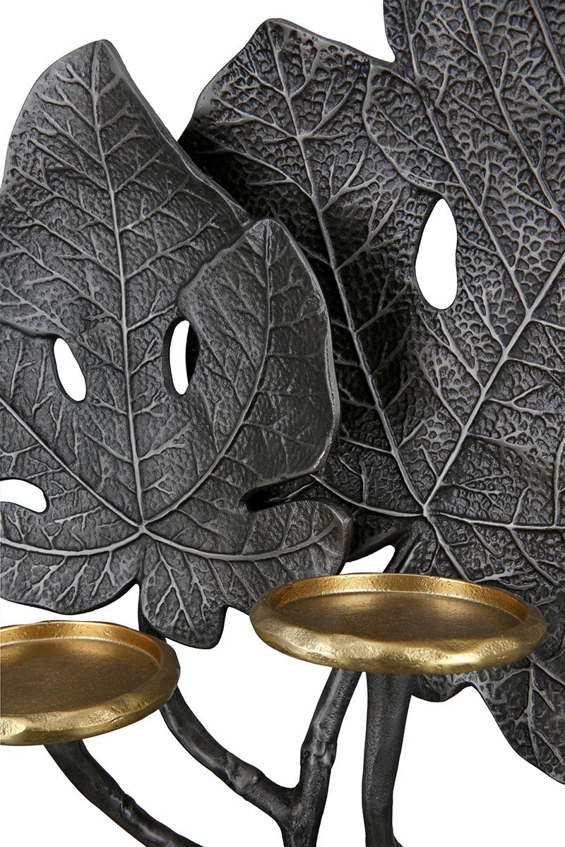 Gold leaf Elegance Handcrafted aluminum chandelier 'Leaf' in anthracite and gold