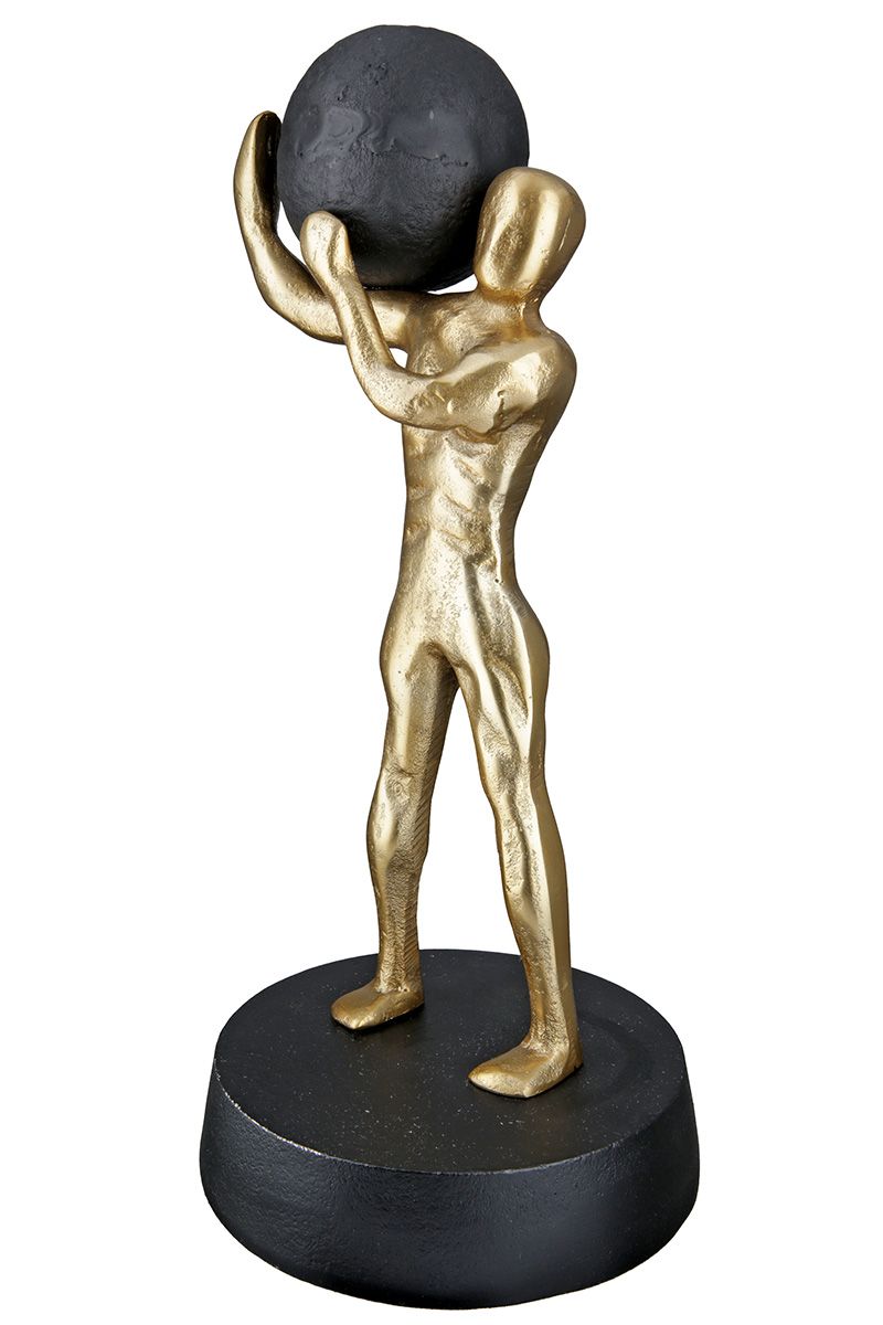 Strong - Expressive aluminum sculpture in black and gold on an elegant base