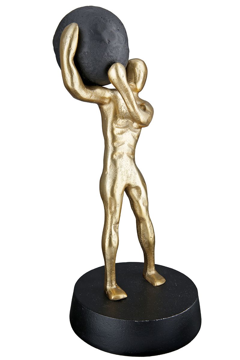 Strong - Expressive aluminum sculpture in black and gold on an elegant base