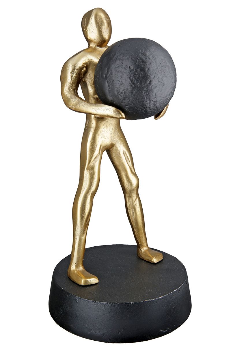 Strong - Expressive aluminum sculpture in black and gold on an elegant base