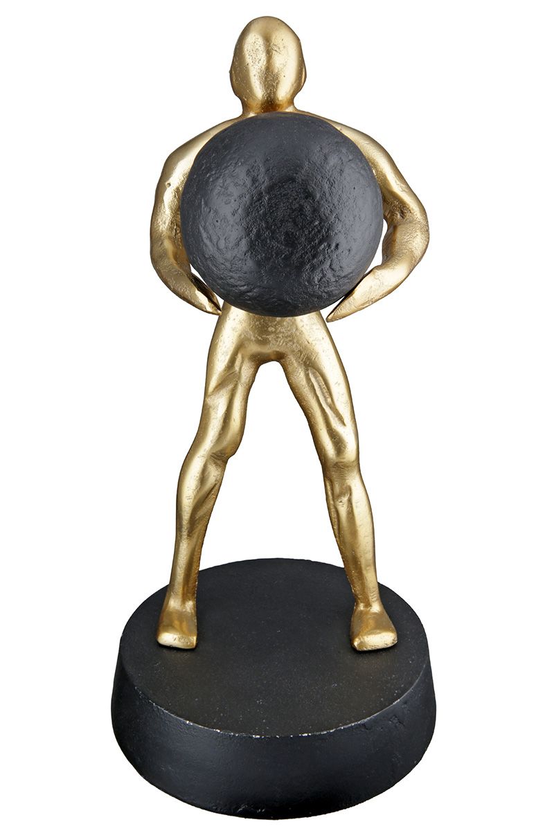 Strong - Expressive aluminum sculpture in black and gold on an elegant base