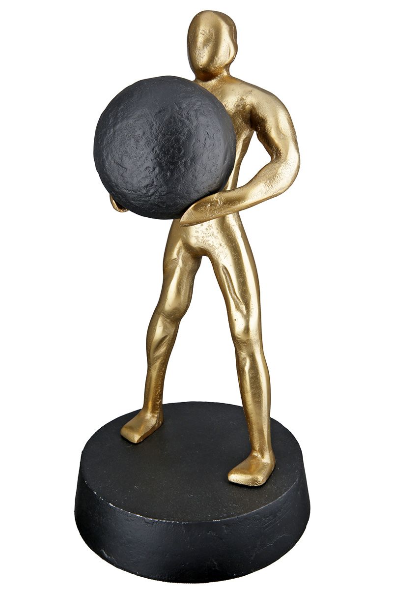 Strong - Expressive aluminum sculpture in black and gold on an elegant base