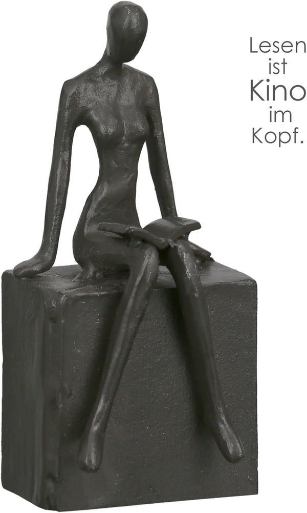 Figure, decorative figure, sculpture - Readable - Reading woman - iron - burnished - 16 x 6 x 6.5 cm