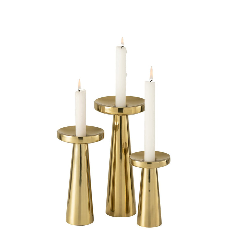 Set aus 3 goldenen Kerzenhaltern aus Edelstahl
