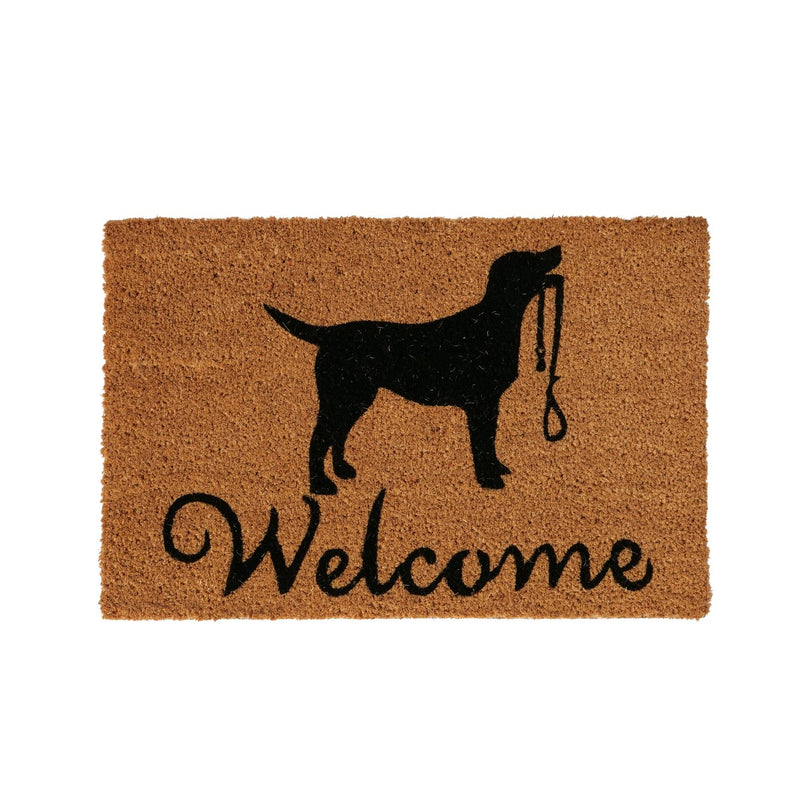 Deurmat "Hond" met hondensymbool, "Welcome" opschrift, PVC en kokosnoot, naturel en zwart, 60 x 40 cm 