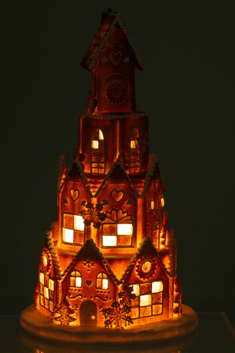 Sprookjesachtige peperkoekhuistoren met LED-verlichting - een feestelijke blikvanger met liefdevol gedetailleerd ontwerp