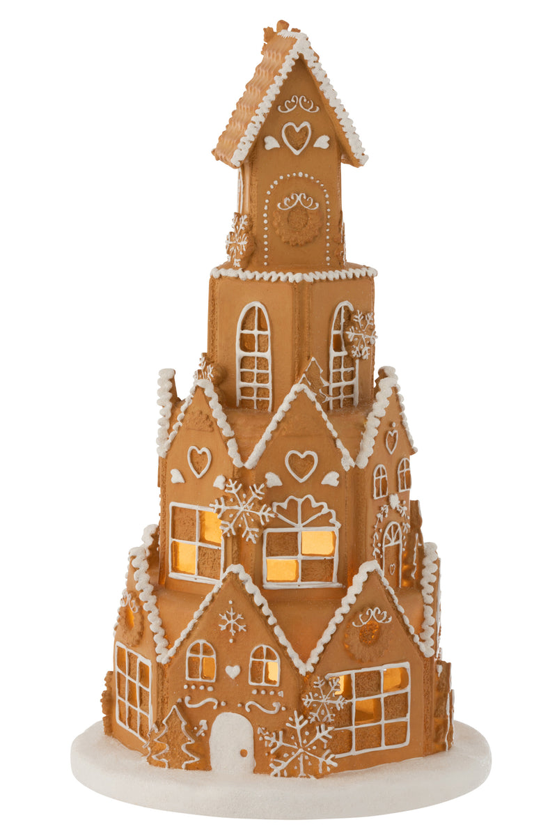 Fairytale gingerbread house tower with LED lighting - a festive eye-catcher with a lovingly detailed design