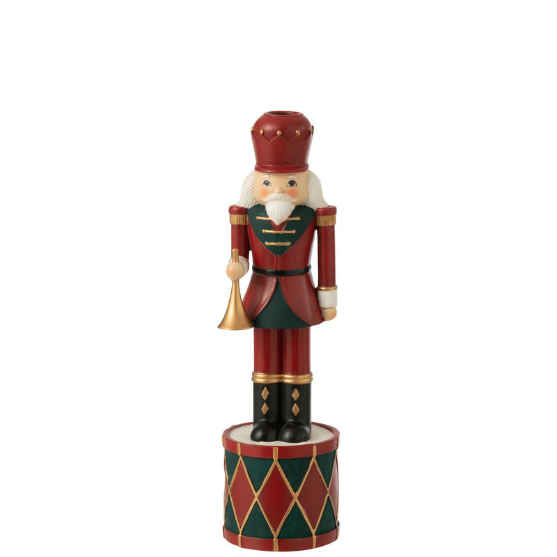 Nutcracker Candle Holder in Red and Green – 32.5 cm Polyresin Christmas Decoration