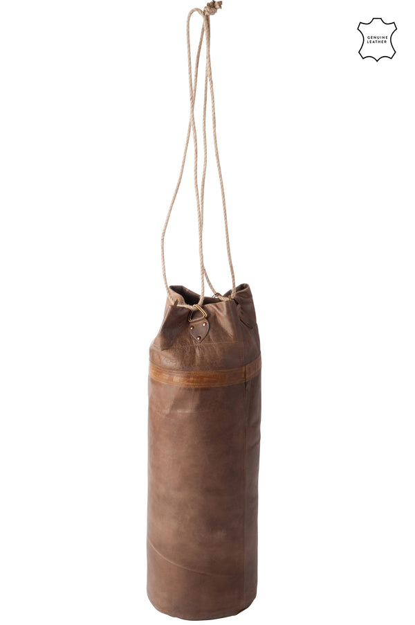High-quality punching bag cylinder made of genuine leather in cognac - a handmade masterpiece