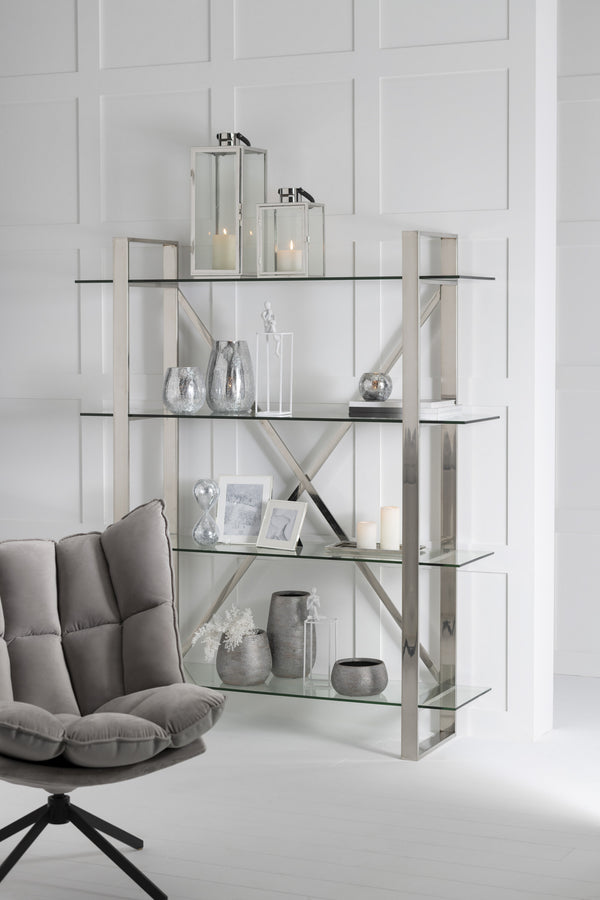 Modern glass shelf with stainless steel frame - silver and transparent