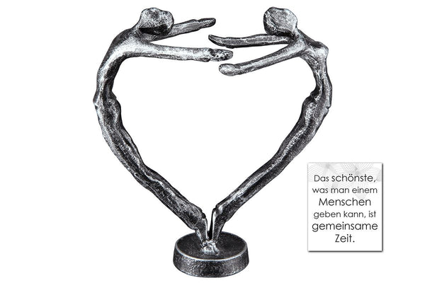 Sculptuur DOUBLE HEART man en vrouw vormen een hart decoratief object van ijzer antiek zwart zilverkleurig figuur liefde verliefde romantici