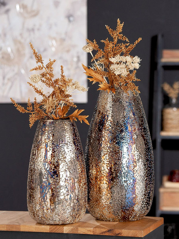 Elegant metal decorative vase 'Pavone' in brown/blue metallic - available in two sizes, for modern flair and stylish accents