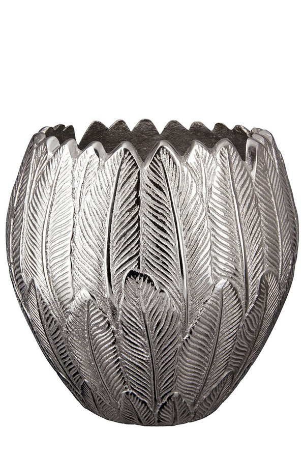 Bolvormige elegantie Handgemaakte aluminium bolvaas 'Feder' in de kleur zilver