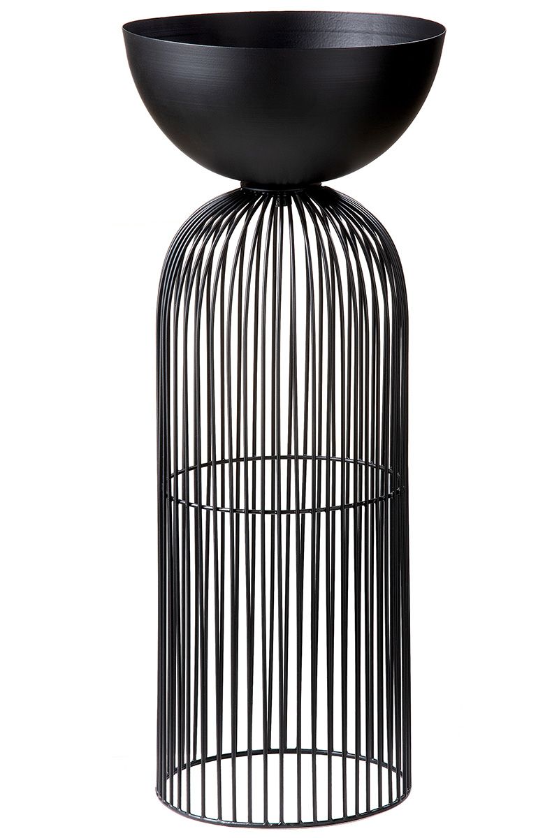 Bowl stand made of black metal with elegant grid design