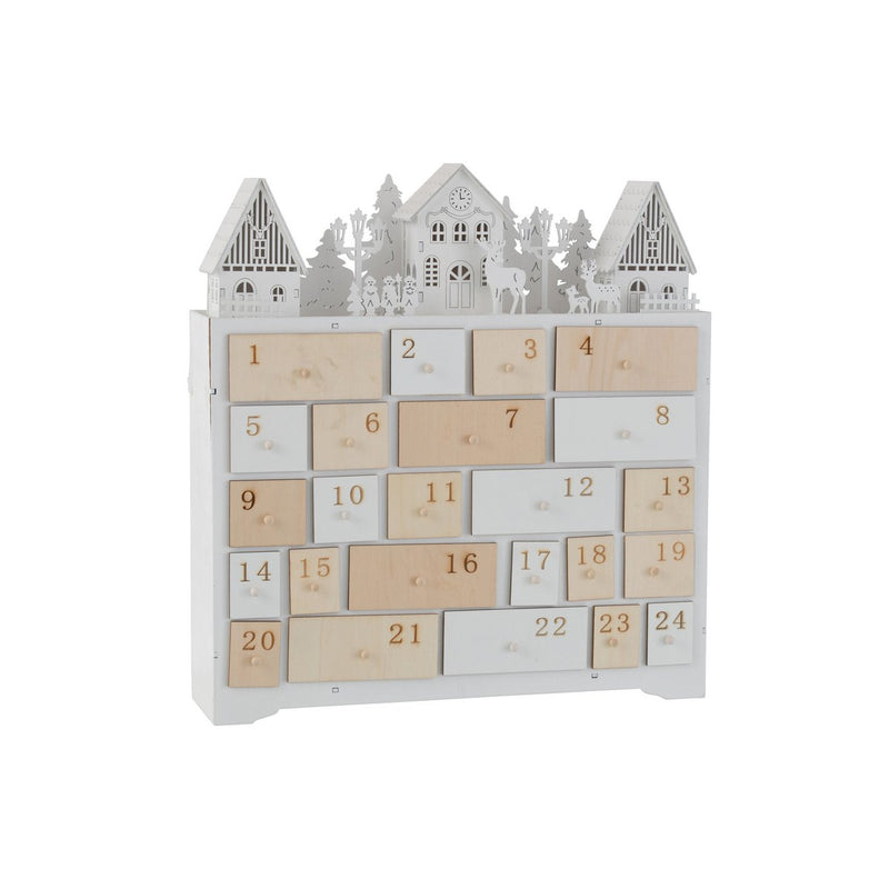 LED Adventskalender Holz mit beleuchtetem Winterdorf, 40 cm