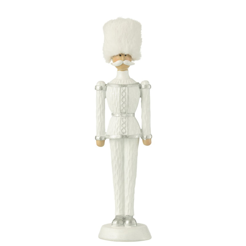 White Nutcracker with Fur Hat and Silver Accents – 32 cm Polyresin Figure