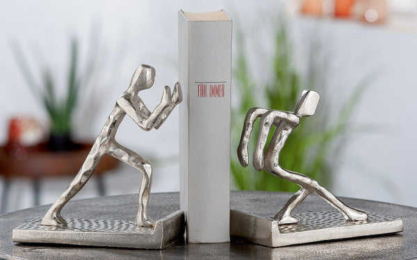 Aluminium boekensteunhouder in antiek zilver - stijlvolle organisatie voor uw boekencollectie