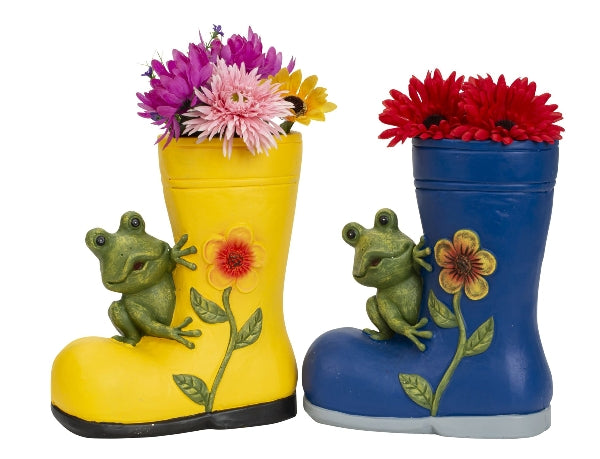 Decorative rubber boots plant pots with frogs - colorful garden set