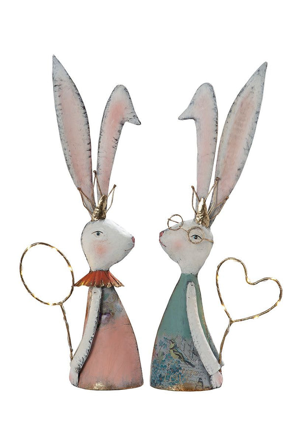 Elegante set van 2 LED-konijnen "Royal" - handgemaakte metalen decoratie met heldere accenten
