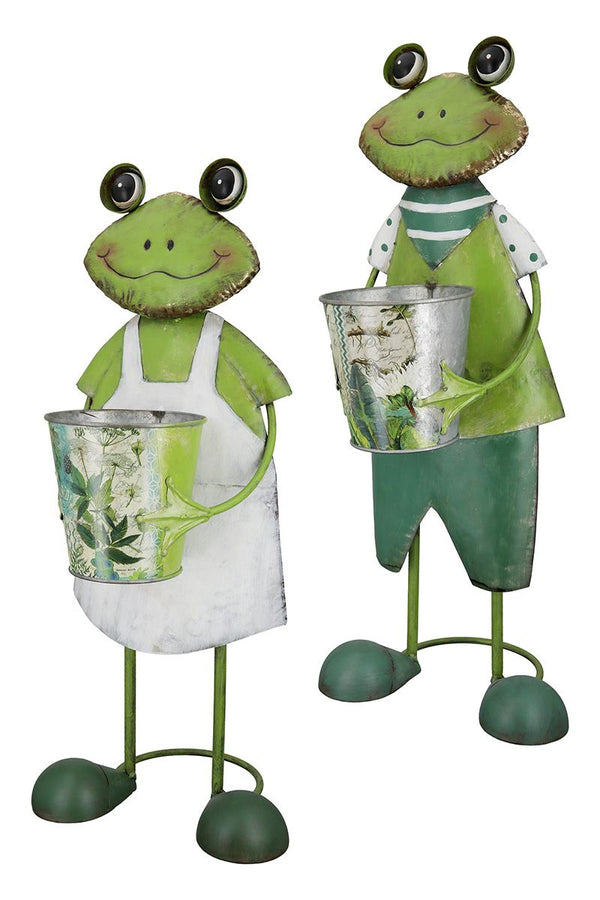 Metal plant pot set 'Franz &amp; Frida', handmade pair of frogs with plant motif