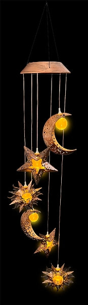 Windgong op zonne-energie met zon, maan en sterren - LED verlicht, 84 cm