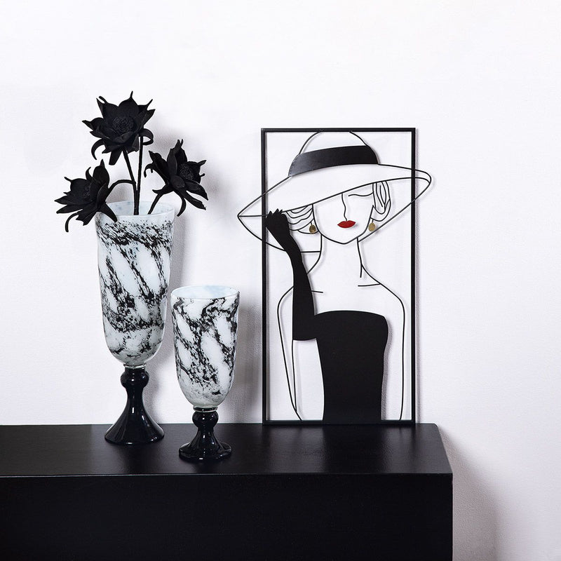 Wanddecoratie "Dame met hoed" - handgemaakte 3D metalen foto wanddecoratie