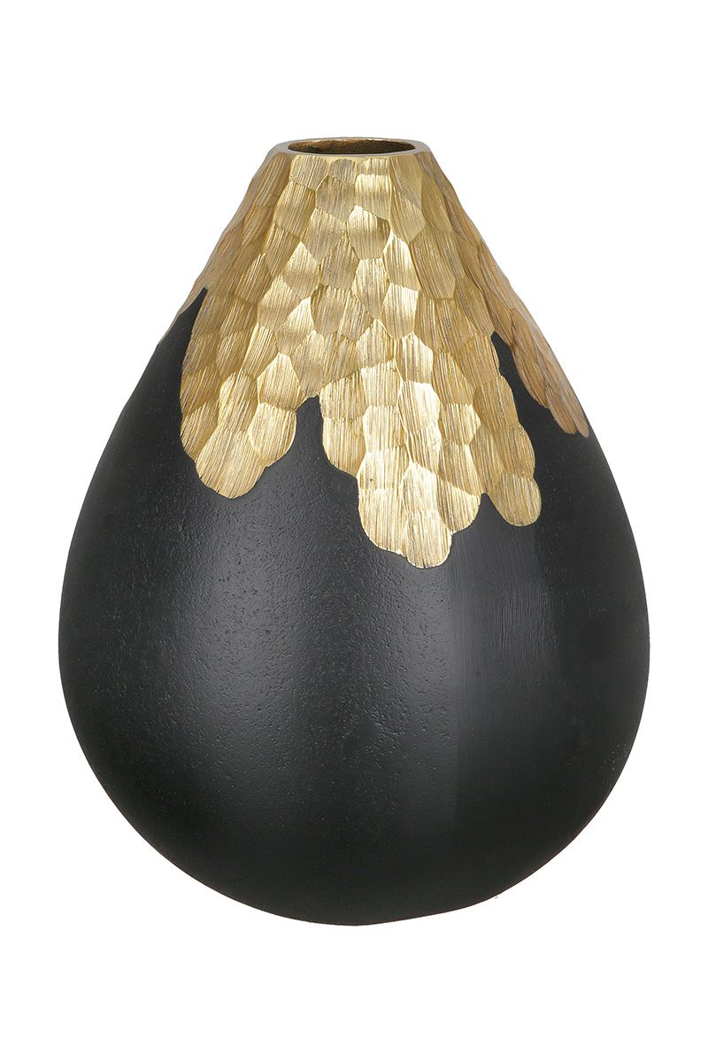 Aluminum vase 'Favo' - teardrop shape, black/gold - Elegant accent for your interior design