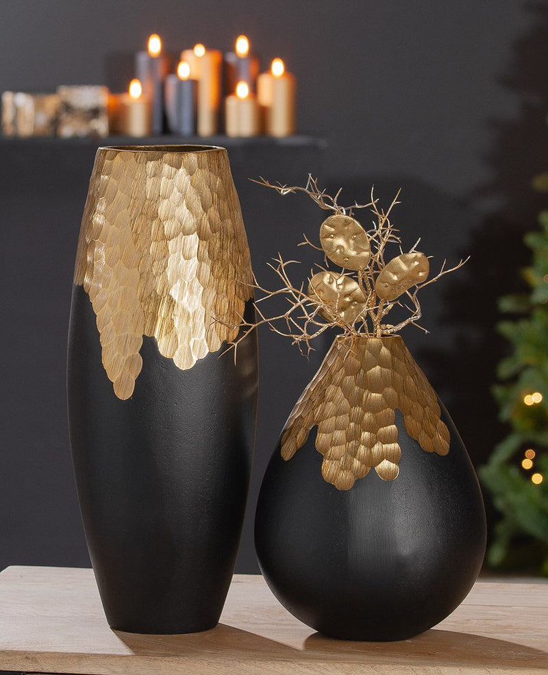 Aluminum vase 'Favo' - teardrop shape, black/gold - Elegant accent for your interior design