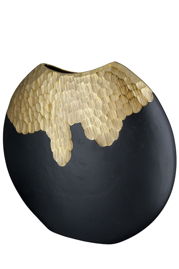 Aluminium vaas rond "Favo" in de kleuren zwart/goud - uniek design in twee maten