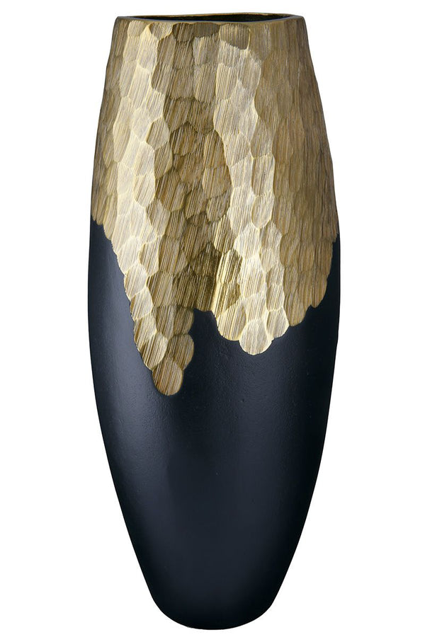 Handmade 'Favo' Aluminum Vase - Round, Black/Gold, Expressive accents for your interior