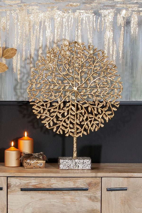 Elegant aluminum sculpture 'Tree' - golden beauty on a silver base