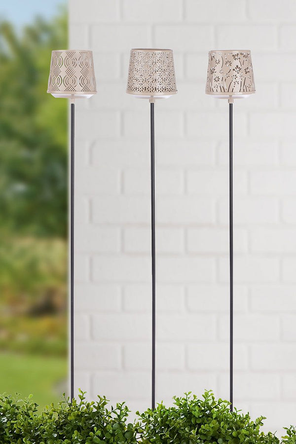 Malou garden stake with lantern, beige and black, set of 6