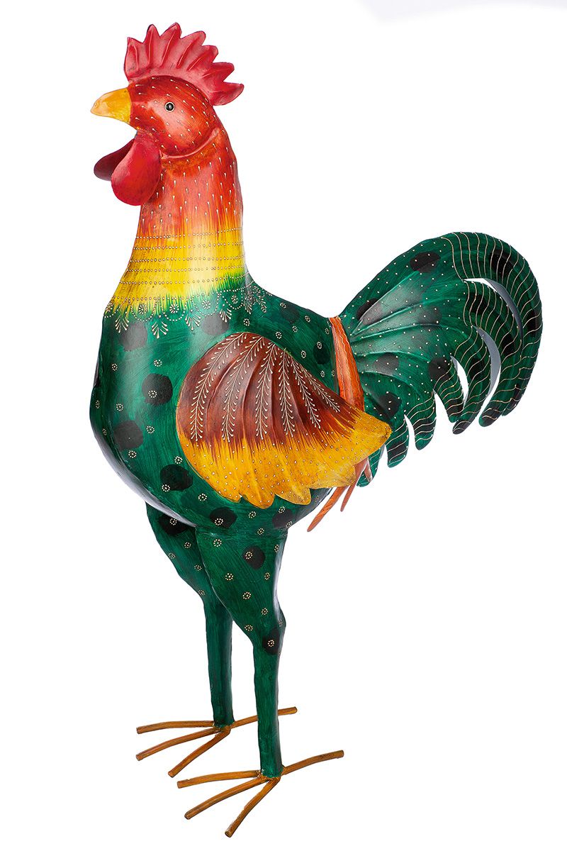 Metal figure rooster Pavarotti in colorful - A hand-painted masterpiece for your garden