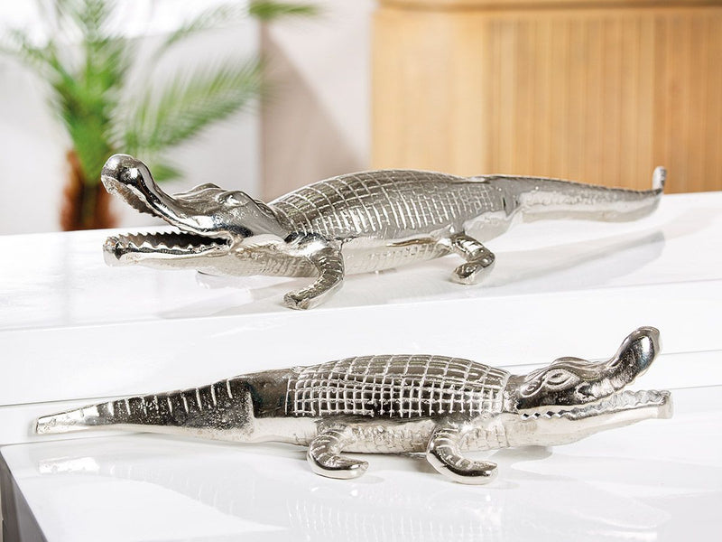 Set van 2 'Spike' aluminium krokodillenfiguren - elegant designobject