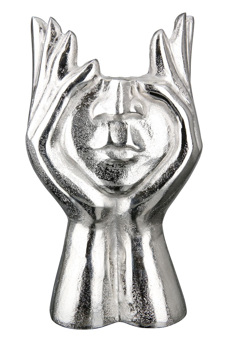 Aluminum 'Pose' Face Vase - Creative hand pose with facial motif 