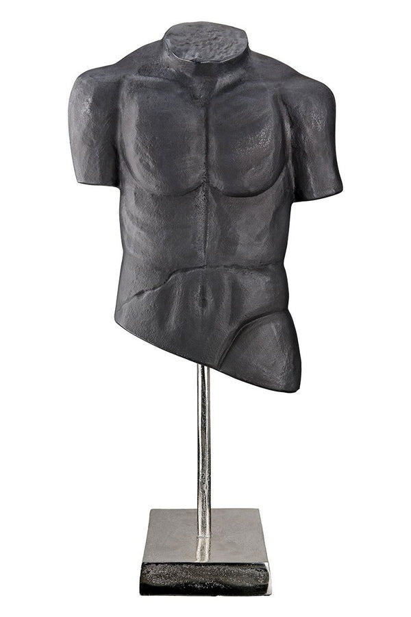 Aluminum Torso Sculpture - Stylish man motif on base with felt gliders
