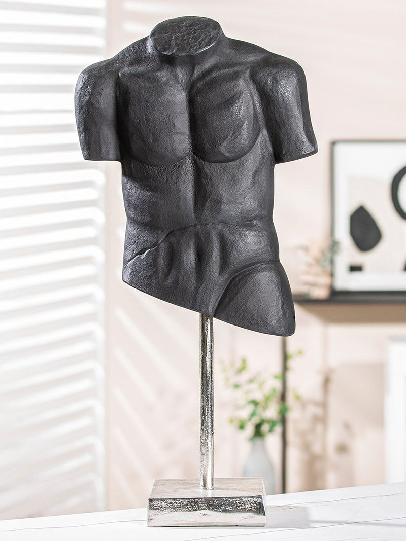 Aluminium Torso Skulptur – Stilvolles Mannmotiv auf Sockel mit Filzgleitern