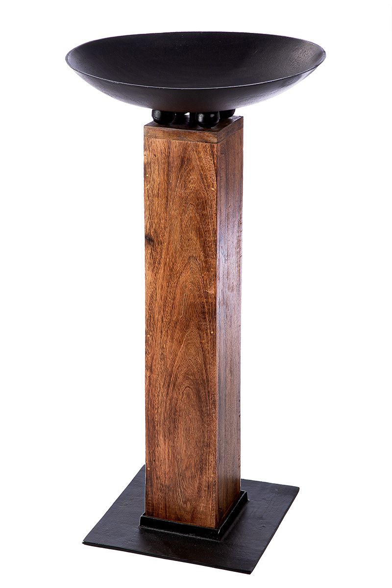 Timber bowl stand made of mango wood and aluminum in anthracite