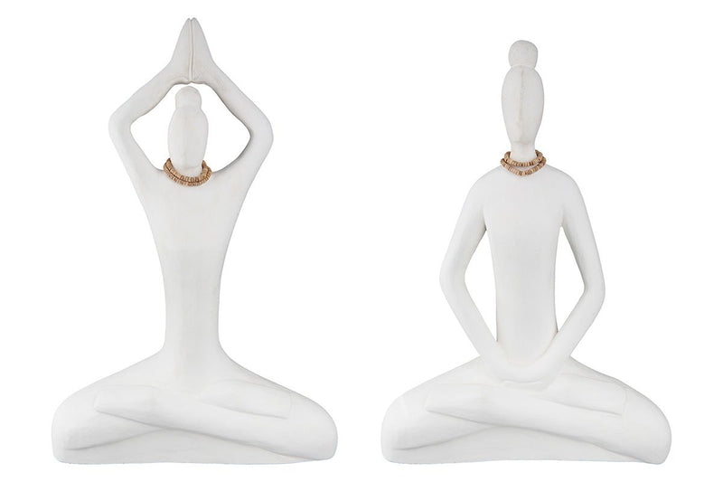 Figuur Yoga Dames, wit geveegd van mangohout met naturelkleurige ketting