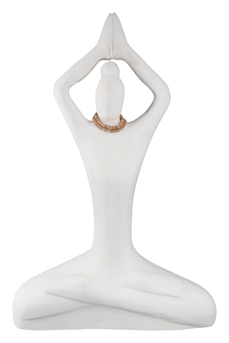 Figur Yoga Ladys, Weiß Gewischt aus Mangoholz mit Naturfarbener Kette