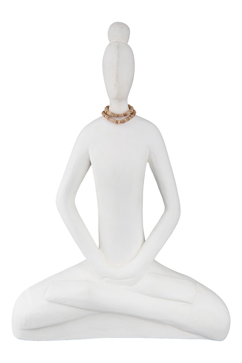 Figur Yoga Ladys, Weiß Gewischt aus Mangoholz mit Naturfarbener Kette