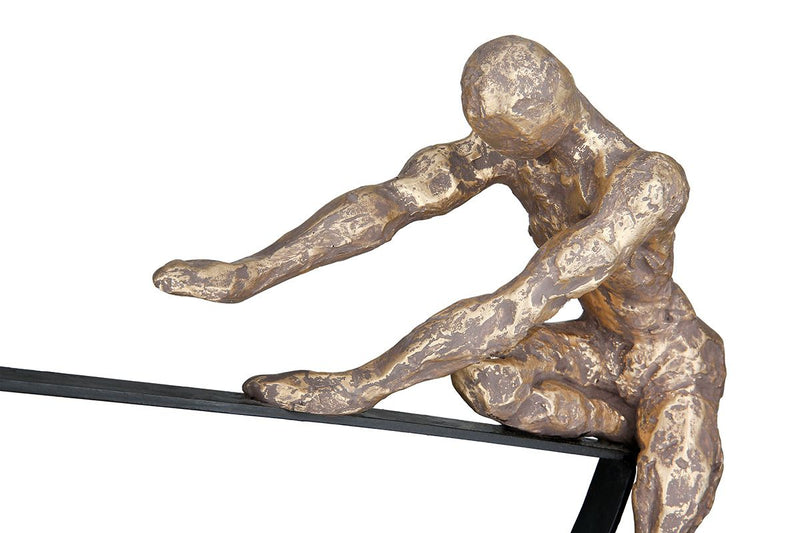Aluminium Mannmotiv Skulptur 'Uphill' auf Holzbasis - Bronzefarben